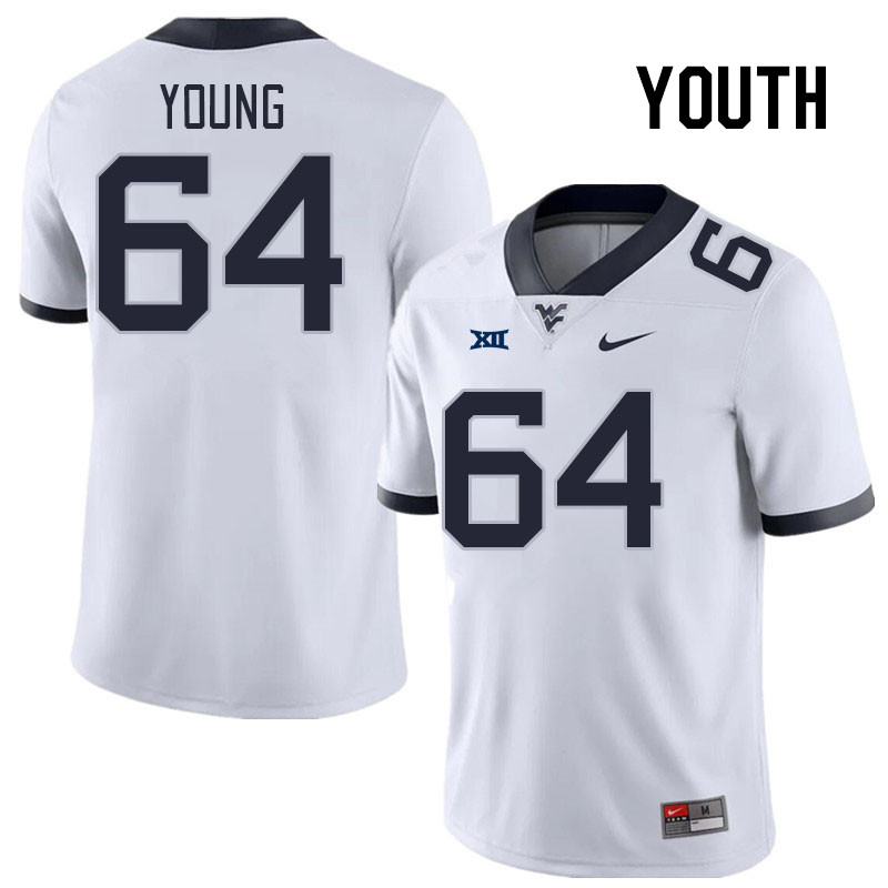 Youth #64 Cooper Young West Virginia Mountaineers College Football Jerseys Stitched Sale-White